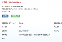 GB/T 40429-2021《汽車駕駛自動(dòng)化分級(jí)》2022年3月1日起實(shí)施