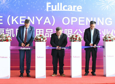 FullCares new medical garment facility at Tatu City was inaugurated at a ribbon-cutting ceremony graced by China Embassy Minister Counsellor Mr. Zhang (centre); Founder of FullCare Medical, Lu Jianguo (right); and Rendeavour Founder & CEO Stephen Jennings (left). FullCares new medical garment facility at Tatu City was inaugurated at a ribbon-cutting ceremony graced by China Embassy Minister Counsellor Mr. Zhang (centre); Founder of FullCare Medical, Lu Jianguo (right); and Rendeavour Founder & CEO Stephen Jennings (left).