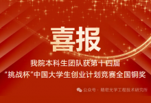 精密光學(xué)工程技術(shù)研究所本科生團(tuán)隊(duì)榮獲第十四屆“挑戰(zhàn)杯”中國(guó)大學(xué)生創(chuàng)業(yè)計(jì)劃競(jìng)賽全國(guó)銅獎(jiǎng)！